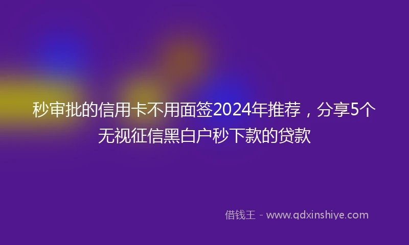 秒审批的信用卡不用面签2024年推荐，分享5个无视征信黑白户秒下款的贷款