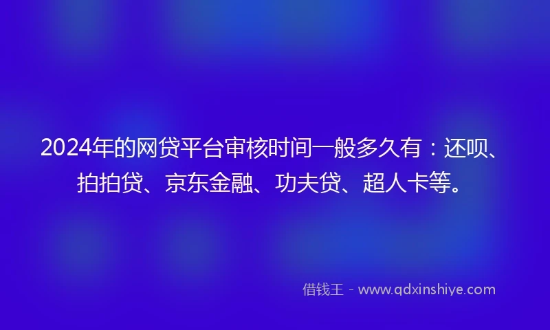 2024年的网贷平台审核时间一般多久有：还呗、拍拍贷、京东金融、功夫贷、超人卡等。