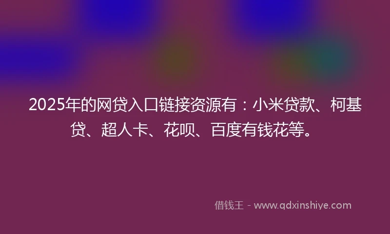 2025年的网贷入口链接资源有：小米贷款、柯基贷、超人卡、花呗、百度有钱花等。