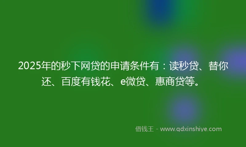 2025年的秒下网贷的申请条件有：读秒贷、替你还、百度有钱花、e微贷、惠商贷等。