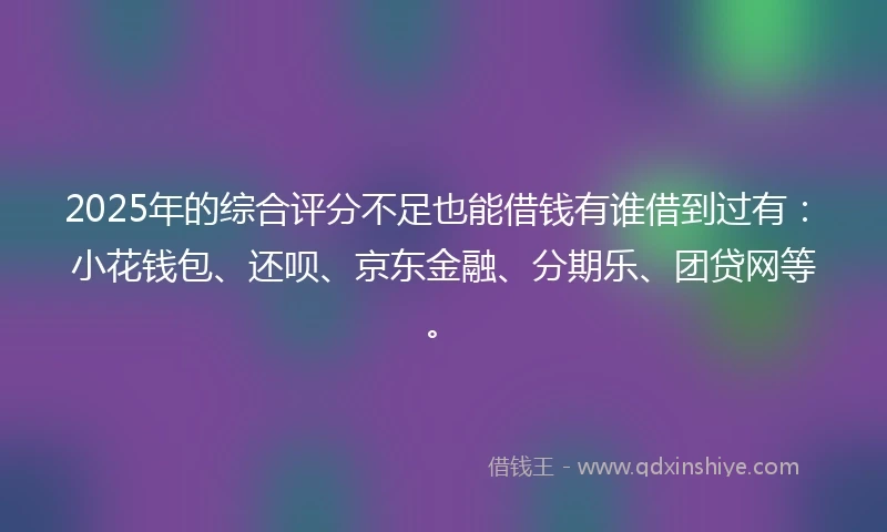 2025年的综合评分不足也能借钱有谁借到过有：小花钱包、还呗、京东金融、分期乐、团贷网等。