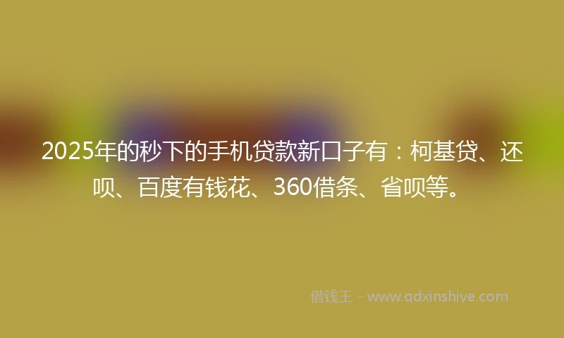 2025年的秒下的手机贷款新口子有：柯基贷、还呗、百度有钱花、360借条、省呗等。