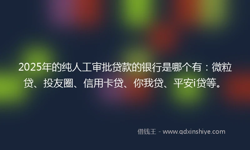 2025年的纯人工审批贷款的银行是哪个有：微粒贷、投友圈、信用卡贷、你我贷、平安i贷等。