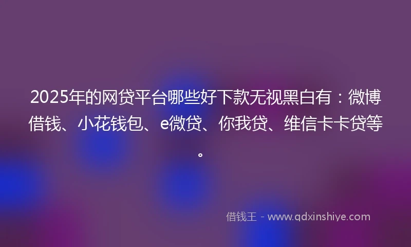 2025年的网贷平台哪些好下款无视黑白有：微博借钱、小花钱包、e微贷、你我贷、维信卡卡贷等。