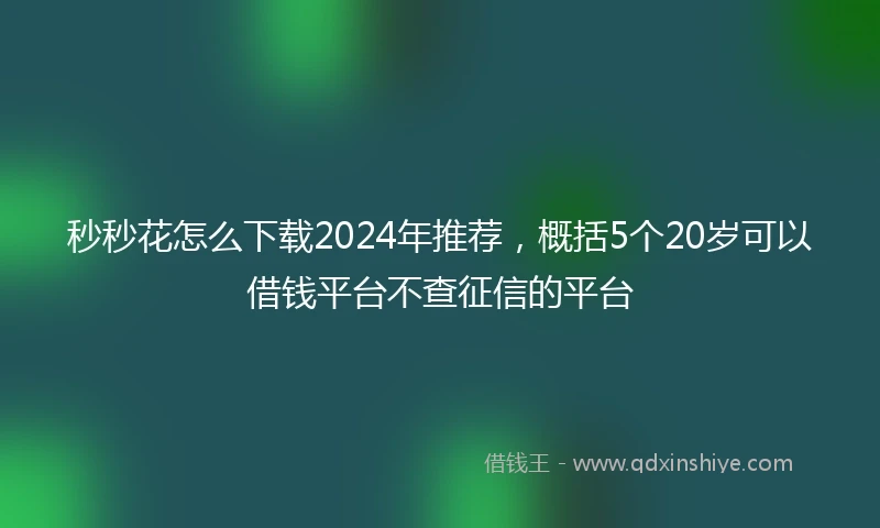 秒秒花怎么下载2024年推荐，概括5个20岁可以借钱平台不查征信的平台