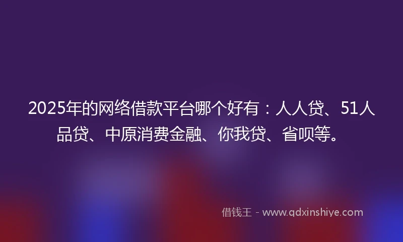 2025年的网络借款平台哪个好有：人人贷、51人品贷、中原消费金融、你我贷、省呗等。