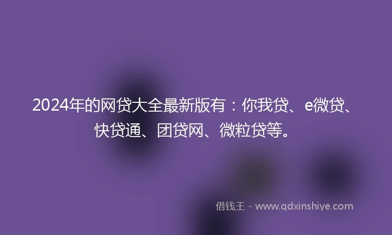 2024年的网贷大全最新版有：你我贷、e微贷、快贷通、团贷网、微粒贷等。