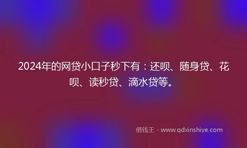 2024年的网贷小口子秒下有：还呗、随身贷、花呗、读秒贷、滴水贷等。