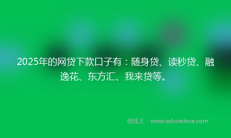 2025年的网贷下款口子有：随身贷、读秒贷、融逸花、东方汇、我来贷等。