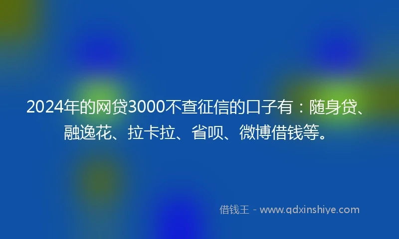 2024年的网贷3000不查征信的口子有：随身贷、融逸花、拉卡拉、省呗、微博借钱等。