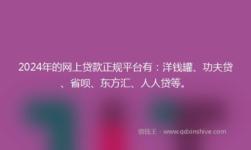 2024年的网上贷款正规平台有：洋钱罐、功夫贷、省呗、东方汇、人人贷等。
