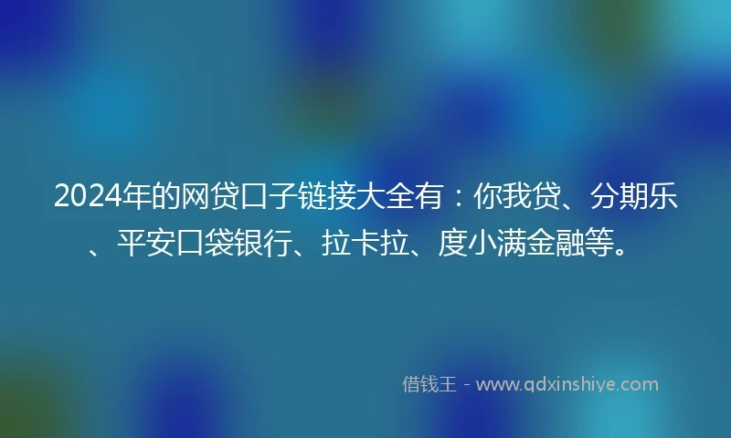 2024年的网贷口子链接大全有：你我贷、分期乐、平安口袋银行、拉卡拉、度小满金融等。