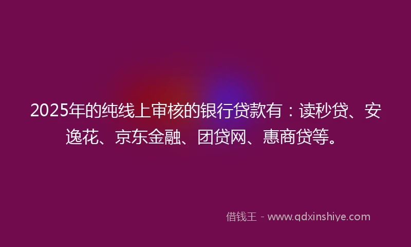 2025年的纯线上审核的银行贷款有：读秒贷、安逸花、京东金融、团贷网、惠商贷等。