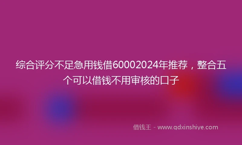 综合评分不足急用钱借60002024年推荐，整合五个可以借钱不用审核的口子