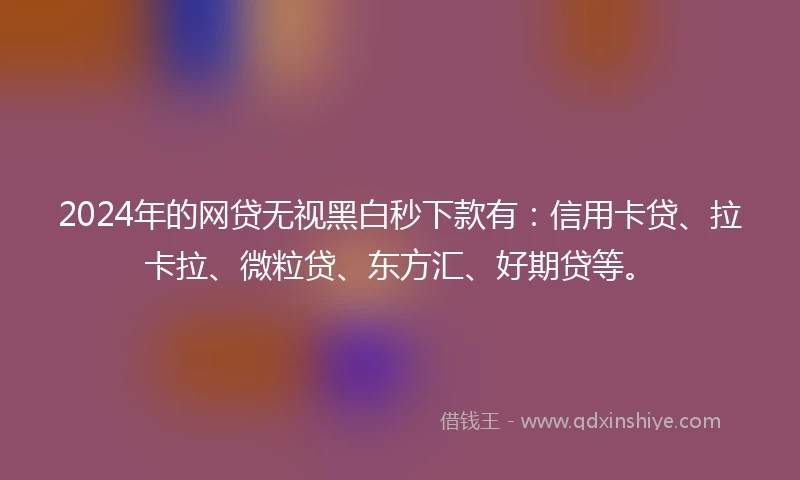 2024年的网贷无视黑白秒下款有：信用卡贷、拉卡拉、微粒贷、东方汇、好期贷等。