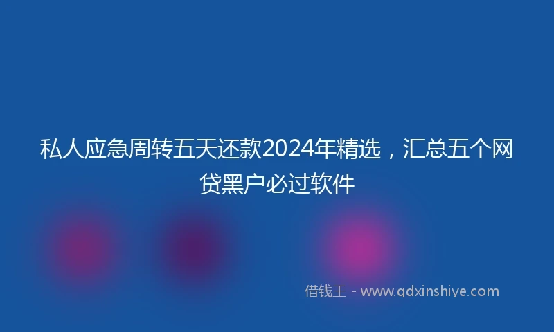 私人应急周转五天还款2024年精选，汇总五个网贷黑户必过软件