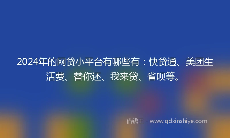 2024年的网贷小平台有哪些有：快贷通、美团生活费、替你还、我来贷、省呗等。