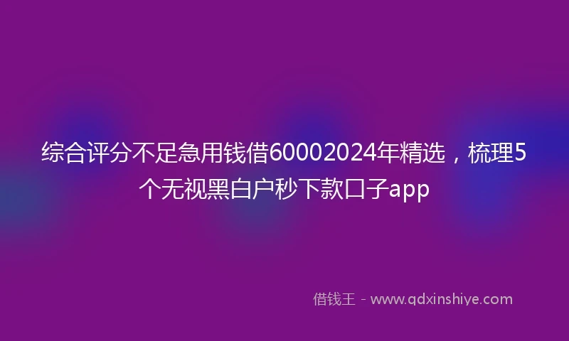 综合评分不足急用钱借60002024年精选，梳理5个无视黑白户秒下款口子app