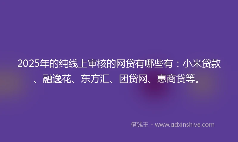 2025年的纯线上审核的网贷有哪些有：小米贷款、融逸花、东方汇、团贷网、惠商贷等。
