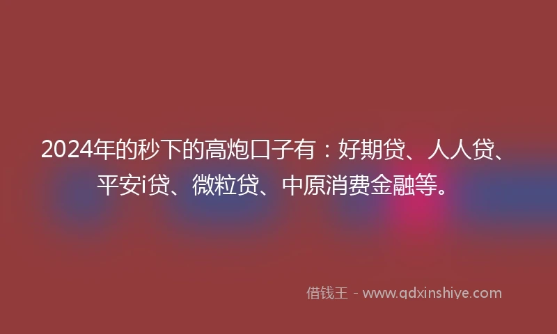 2024年的秒下的高炮口子有：好期贷、人人贷、平安i贷、微粒贷、中原消费金融等。