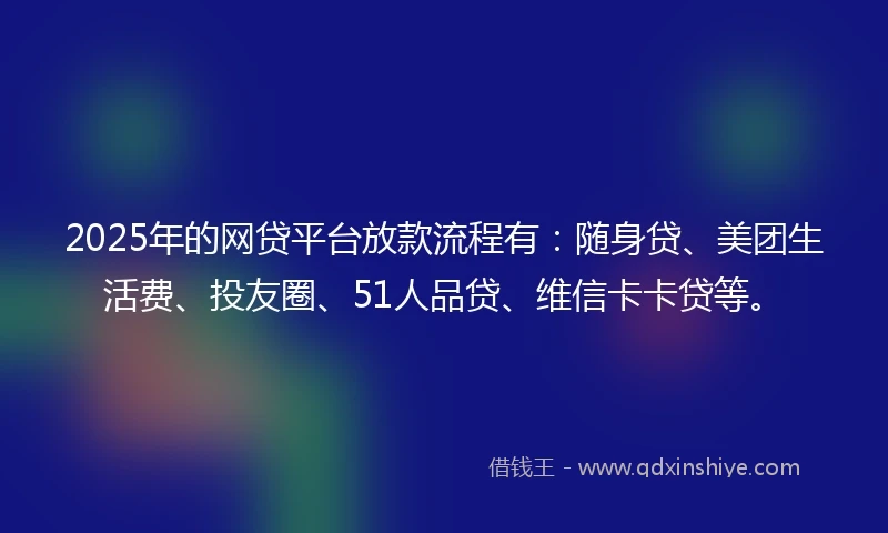 2025年的网贷平台放款流程有：随身贷、美团生活费、投友圈、51人品贷、维信卡卡贷等。
