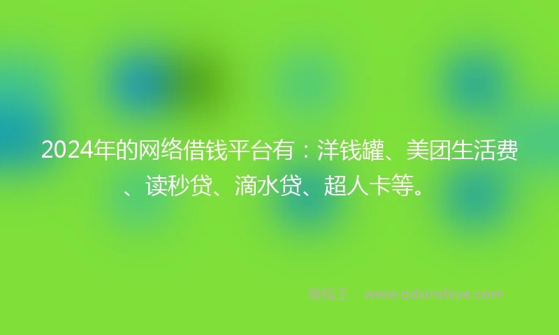 2024年的网络借钱平台有：洋钱罐、美团生活费、读秒贷、滴水贷、超人卡等。