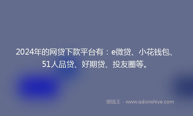 2024年的网贷下款平台有：e微贷、小花钱包、51人品贷、好期贷、投友圈等。