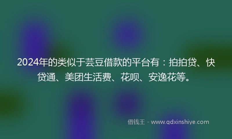 2024年的类似于芸豆借款的平台有：拍拍贷、快贷通、美团生活费、花呗、安逸花等。