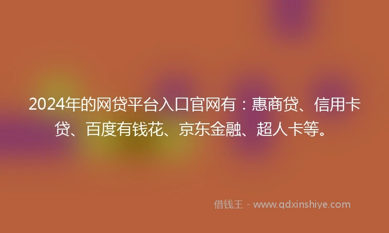 2024年的网贷平台入口官网有：惠商贷、信用卡贷、百度有钱花、京东金融、超人卡等。