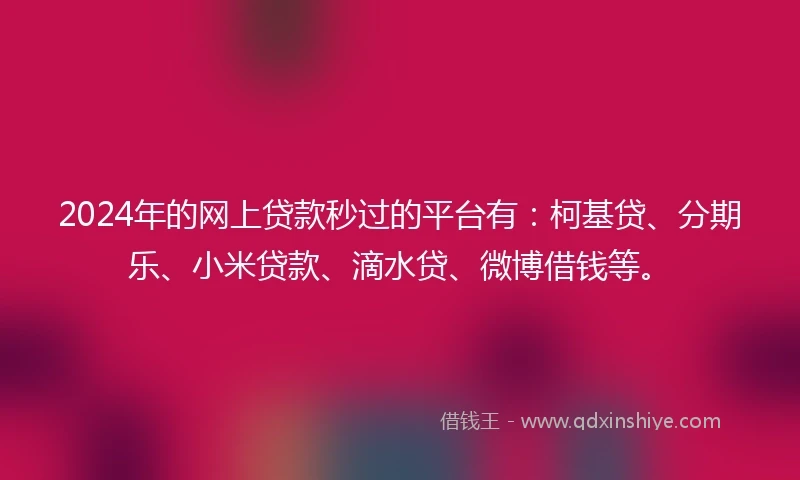 2024年的网上贷款秒过的平台有：柯基贷、分期乐、小米贷款、滴水贷、微博借钱等。