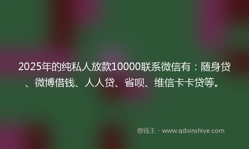 2025年的纯私人放款10000联系微信有：随身贷、微博借钱、人人贷、省呗、维信卡卡贷等。