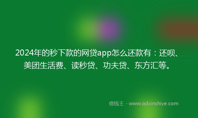 2024年的秒下款的网贷app怎么还款有：还呗、美团生活费、读秒贷、功夫贷、东方汇等。