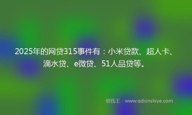 2025年的网贷315事件有：小米贷款、超人卡、滴水贷、e微贷、51人品贷等。