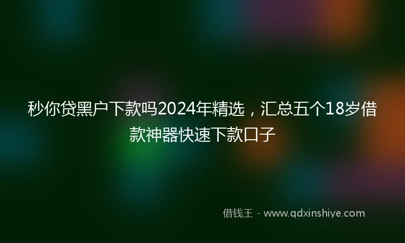 秒你贷黑户下款吗2024年精选，汇总五个18岁借款神器快速下款口子