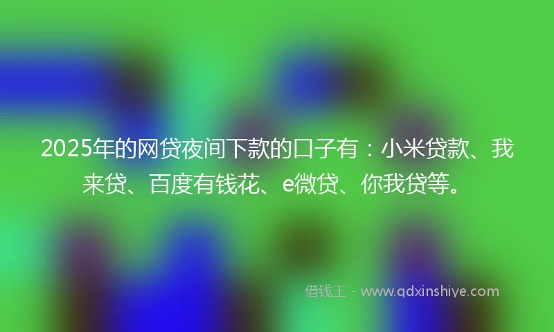 2025年的网贷夜间下款的口子有：小米贷款、我来贷、百度有钱花、e微贷、你我贷等。