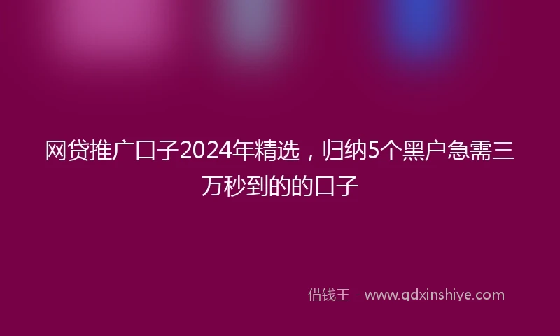 网贷推广口子2024年精选，归纳5个黑户急需三万秒到的的口子