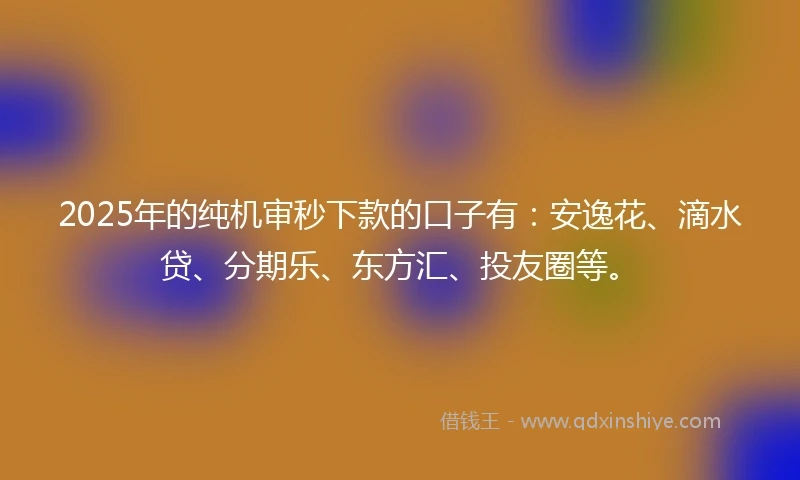2025年的纯机审秒下款的口子有：安逸花、滴水贷、分期乐、东方汇、投友圈等。