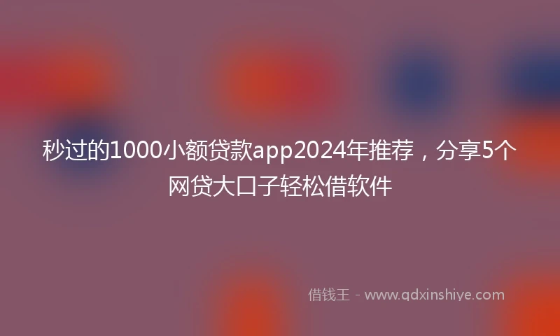 秒过的1000小额贷款app2024年推荐，分享5个网贷大口子轻松借软件