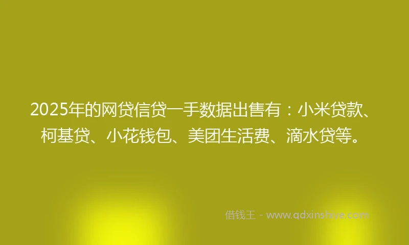 2025年的网贷信贷一手数据出售有：小米贷款、柯基贷、小花钱包、美团生活费、滴水贷等。