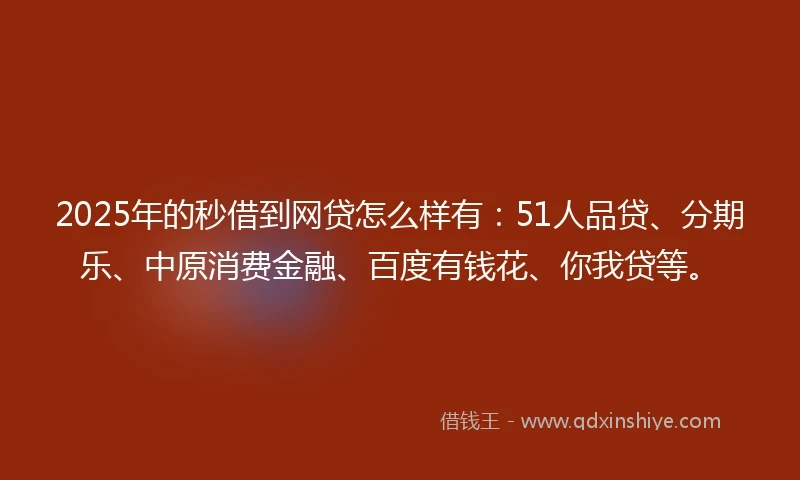 2025年的秒借到网贷怎么样有：51人品贷、分期乐、中原消费金融、百度有钱花、你我贷等。
