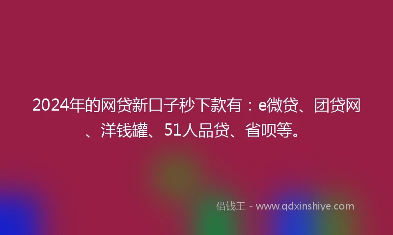 2024年的网贷新口子秒下款有：e微贷、团贷网、洋钱罐、51人品贷、省呗等。