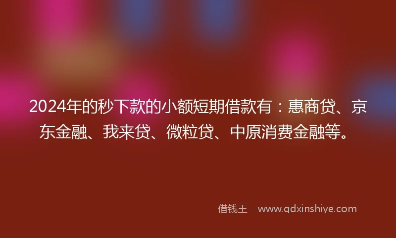 2024年的秒下款的小额短期借款有:惠商贷、京东金融、我来贷、微粒贷、中原消费金融等。