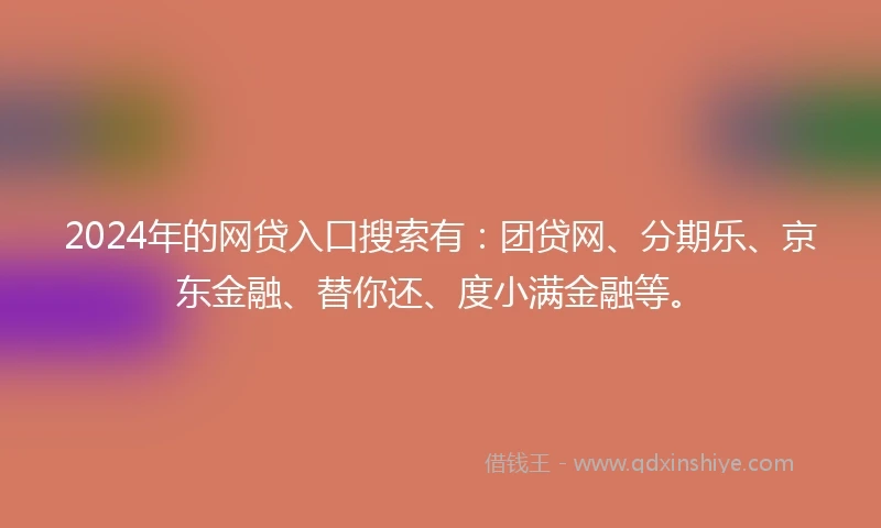 2024年的网贷入口搜索有：团贷网、分期乐、京东金融、替你还、度小满金融等。