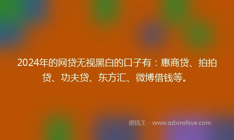 2024年的网贷无视黑白的口子有：惠商贷、拍拍贷、功夫贷、东方汇、微博借钱等。