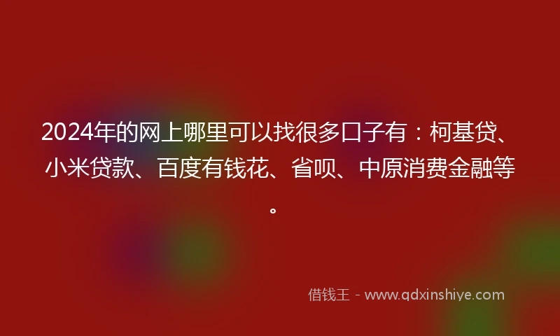 2024年的网上哪里可以找很多口子有：柯基贷、小米贷款、百度有钱花、省呗、中原消费金融等。