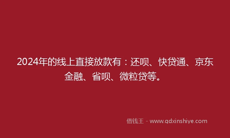 2024年的线上直接放款有：还呗、快贷通、京东金融、省呗、微粒贷等。