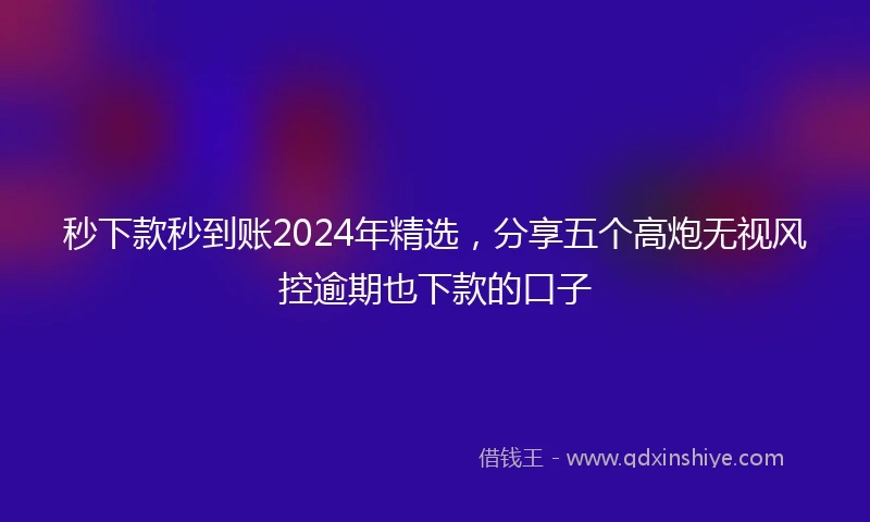 秒下款秒到账2024年精选，分享五个高炮无视风控逾期也下款的口子