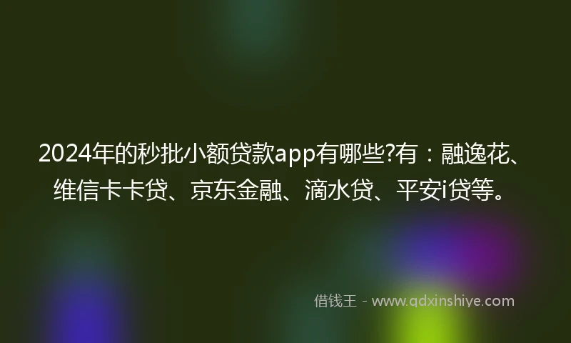 2024年的秒批小额贷款app有哪些?有：融逸花、维信卡卡贷、京东金融、滴水贷、平安i贷等。