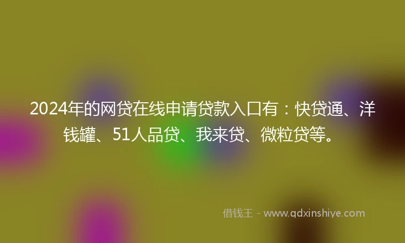 2024年的网贷在线申请贷款入口有：快贷通、洋钱罐、51人品贷、我来贷、微粒贷等。