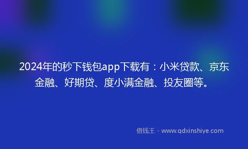 2024年的秒下钱包app下载有：小米贷款、京东金融、好期贷、度小满金融、投友圈等。